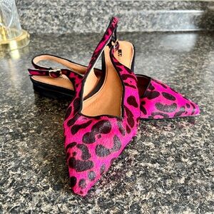 Matiko Pink and black calf hair  Leopard Print slingback shoes